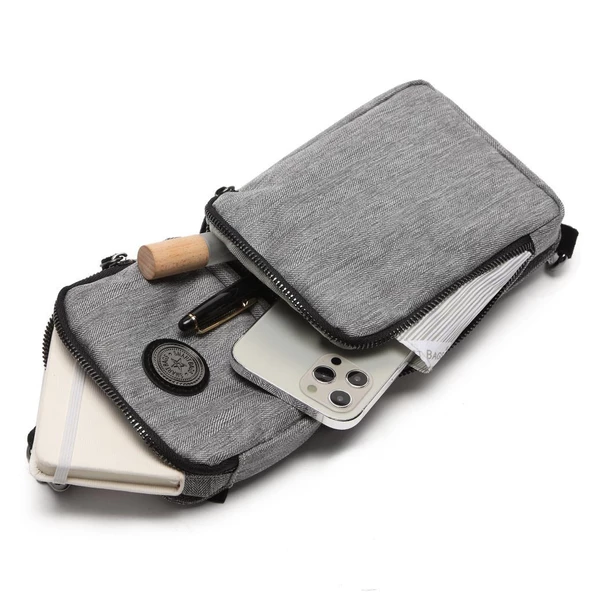 Kırçıllı Gri Kumaş Kadın Bodybag Çantası Smart Bags 3097 - 5