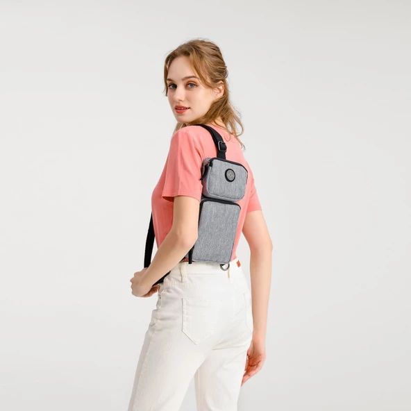 Kırçıllı Gri Kumaş Kadın Bodybag Çantası Smart Bags 3097 - 6