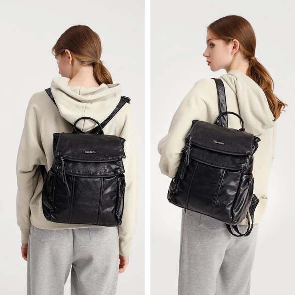 Yıkama Deri Orta Boy Kadın Sırt Çantası 21-K Barcelona 1608 - 12