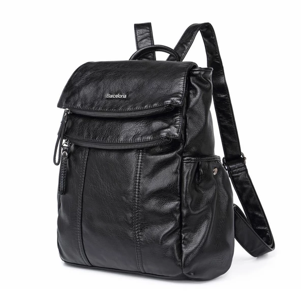 Yıkama Deri Orta Boy Kadın Sırt Çantası 21-K Barcelona 1608 - 11