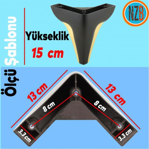 Mobilya Kanepe Yatak Sehpa TV Ünitesi Baza Koltuk Ayağı Siyah Renk 15 cm Ayak - 3