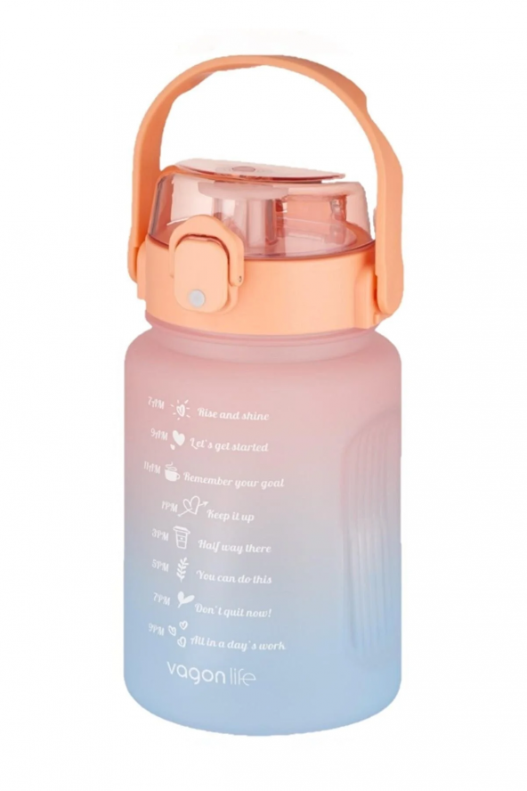 Vagonlife VGN2212 1000 Ml Pipetli/pipetsiz Kullanım Çift Renk Softtouch Motivasyon Matarası Sticker Hediyeli