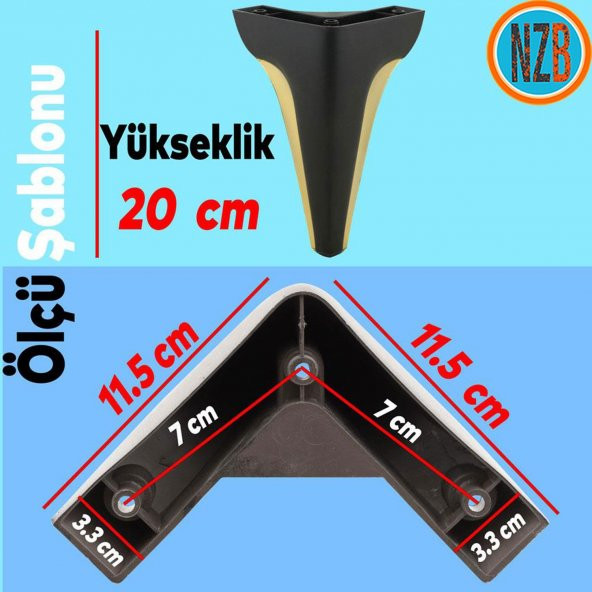 Mobilya Kanepe Yatak Sehpa TV Ünitesi Baza Koltuk Ayağı Siyah Renk 20 cm Ayak - Resim 2