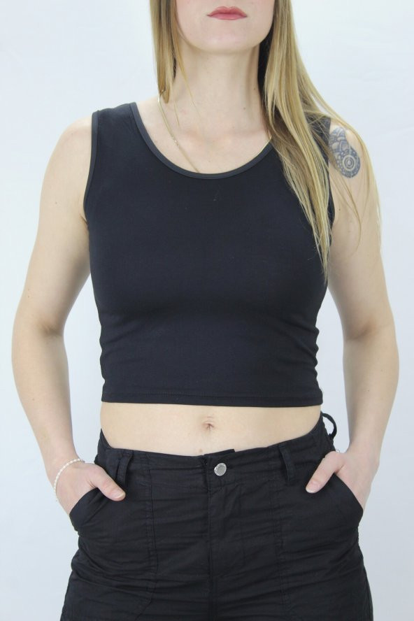 Kalın Askılı Crop Siyah - 1700.1720 - 2