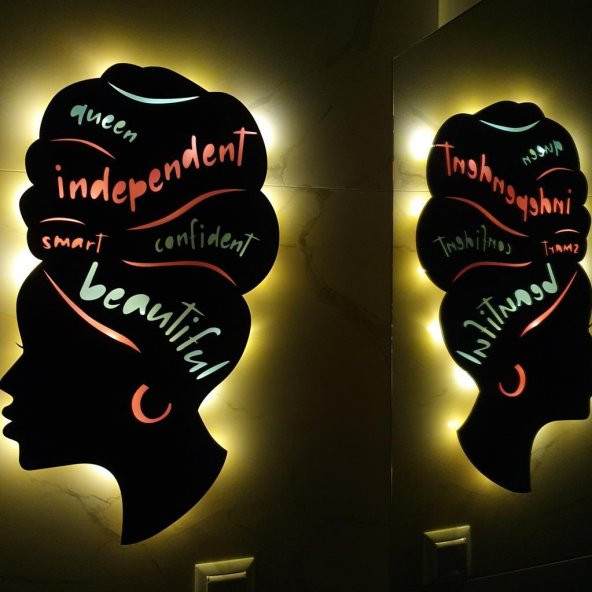 Veraart Epoksili Ahşap Afrikalı Kadın Figürlü Duvar Dekorlu Gece Lambası 60 cm - Resim 2