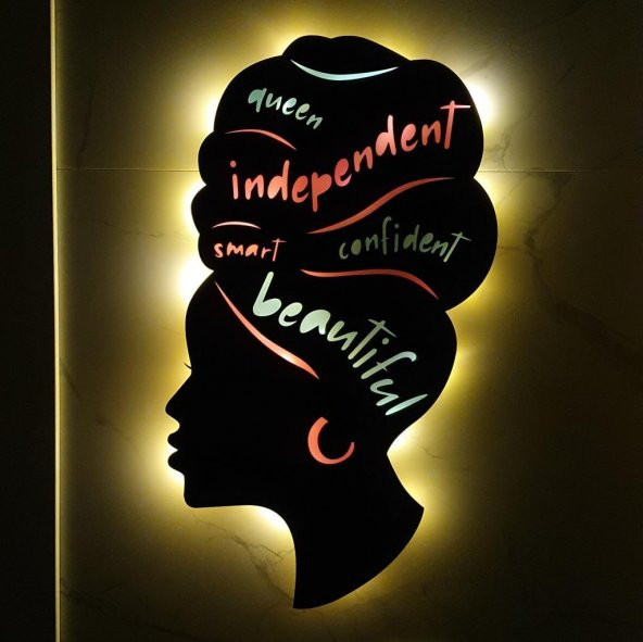 Veraart Epoksili Ahşap Afrikalı Kadın Figürlü Duvar Dekorlu Gece Lambası 60 cm - Resim 3