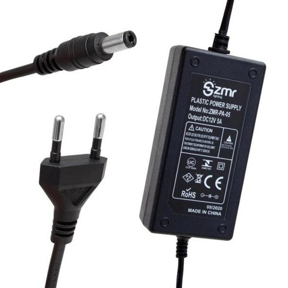 ZMR ZMR-PA-05 12 VOLT 5 AMPER 5.5*2.5 UÇ İKİ UCU KBLOLU PLASTİK KASA MASAÜSTÜ ADAPTÖR - 2