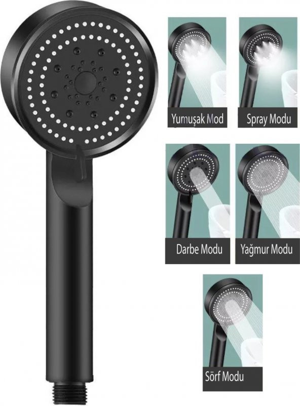 Hayal Sepeti  Siyah Turbo Fan 5 Fonksiyonlu Duş Başlığı El Duşu