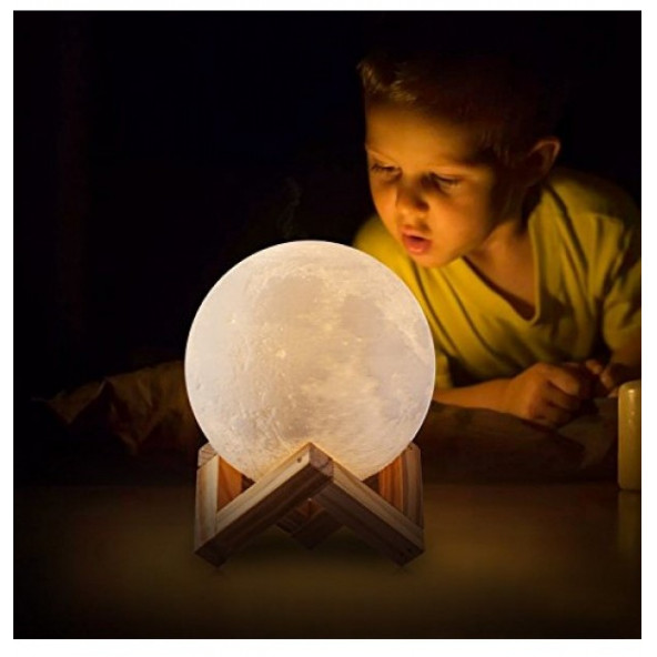 New and Single 3d Standlı Ay Gece Lambası 12 Cm Dekoratif Eşe Sevgiliye Hediye Masa Lambası