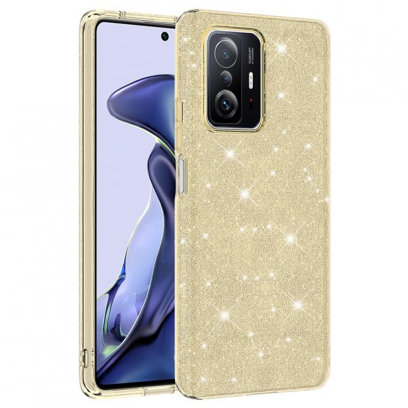 KNY Xiaomi Mi 11T Pro Kılıf Simli Parlak Shining Silikon Gold