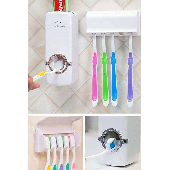 New and Single Diş Macunu Sıkacağı 5'li Fırça Tutucu Diş Macunu Sıkma Makinesi Fırça Tutucu