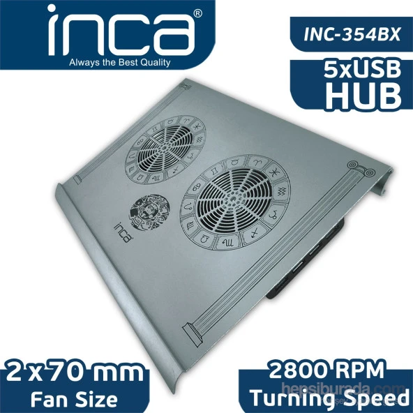 Inca INC-354BX Aluminyum Özel Dizayn Sessiz USB HUB 7'-17"Notebook Soğutucu - Resim 1