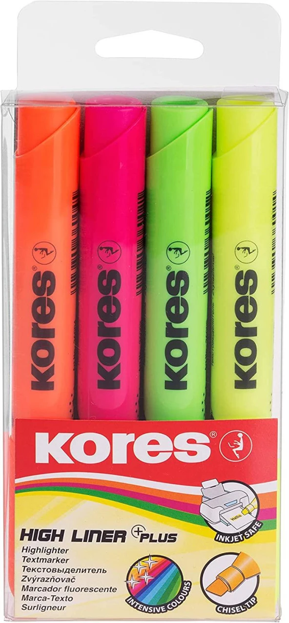 Kores Fosforlu Kalem Neon 4 Renk Fosforlu İşaretleme Kalemi