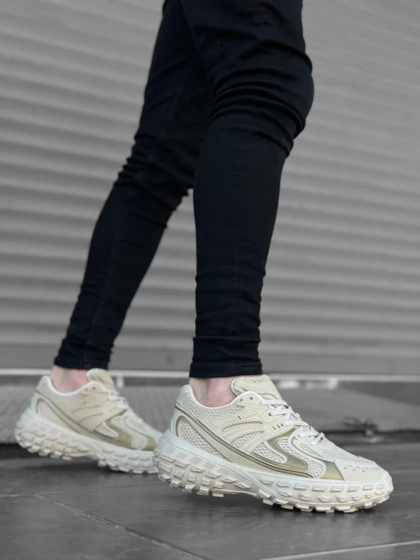 BA0592 Tarz Sneakers Ithal Krem Fileli Rahat Taban Spor Ayakkabısı - Resim 2