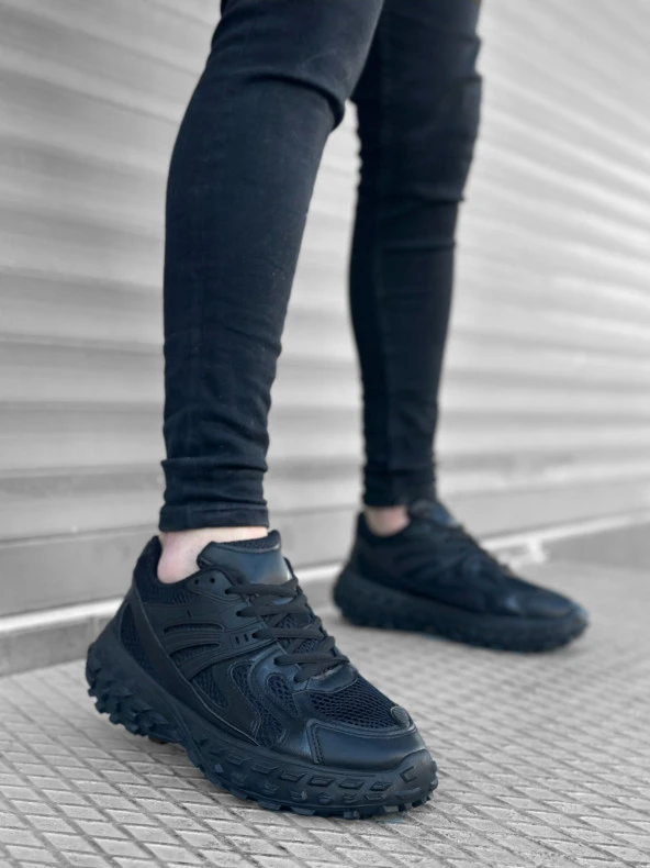 BA0592 Tarz Sneakers Ithal Siyah Fileli Rahat Taban Spor Ayakkabısı - Resim 3