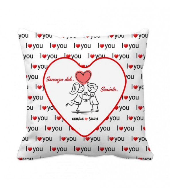 Kişiye Özel Baskılı I Love You Kalp Desen Yastık 37 cm - 4