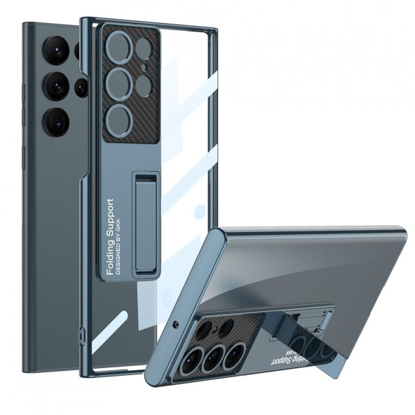 Samsung Galaxy S23 Ultra Kılıf Kamera Korumalı Şeffaf Tasarımlı Lego Standlı Kapak - 11