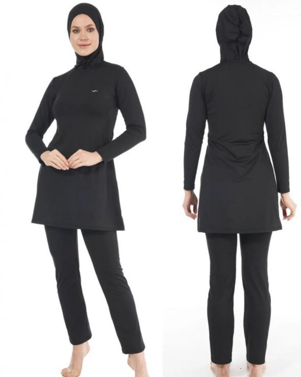 Estiva 22901 Siyah Tam Boy Düz Tesettür Mayo - 4