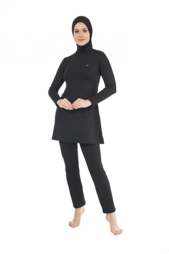Estiva 22901 Siyah Tam Boy Düz Tesettür Mayo - 6