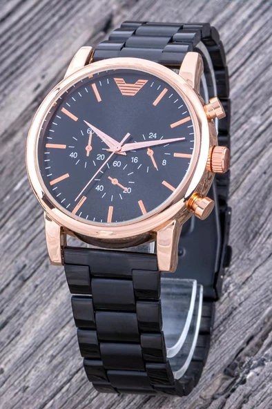 Siyah Kordon Bakır Kasa Siyah Kadran Analog Erkek Kol Saati ST-304299 - 4