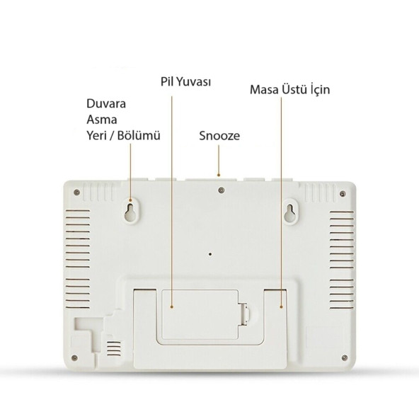 Enarose Dijital Alarmlı Pilli Masa Saati E1708 White - 3