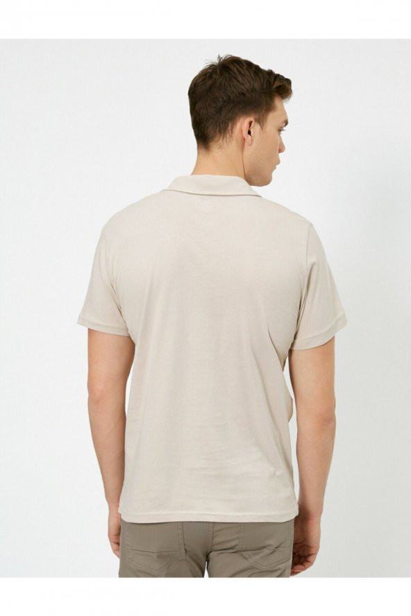 KOTON Erkek Bej Polo Yaka T-Shirt 0YAM12003ZK - Resim 4