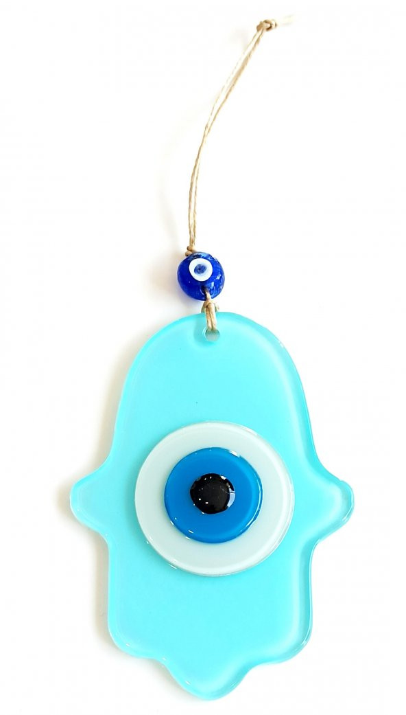 Nazar Boncuklu Turkuaz Renginde Fatma Ana Bereket Eli Cam Duvar Süsü - Resim 2