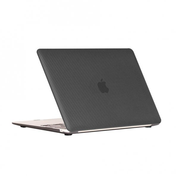 KNY Apple Macbook Pro 13.3 İnç 2020 A2338 İçin Msoft Karbon Desenli Ön Arka Koruyucu Kapak Siyah