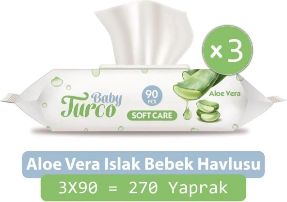 Baby Turco Softcare Aloe Vera Islak Bebek Havlusu 12x90 Yaprak