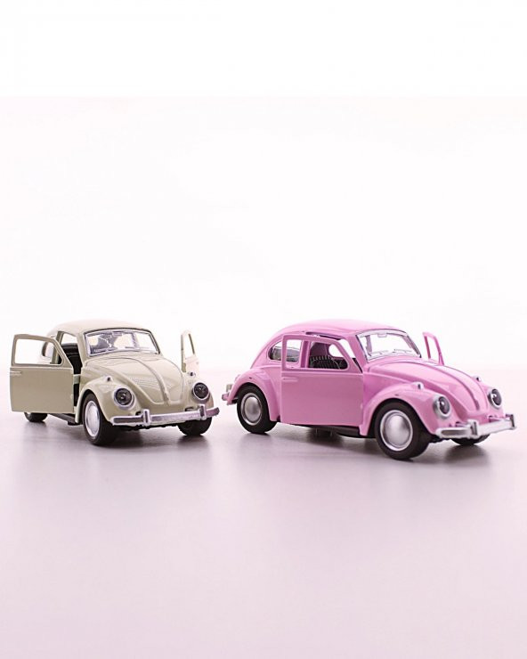 2 Adet Beyaz Pembe Metal Vosvos Araba Dıe Cast Büyük Boy 12cm - 2