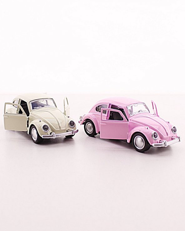 2 Adet Beyaz Pembe Metal Vosvos Araba Dıe Cast Büyük Boy 12cm - 3