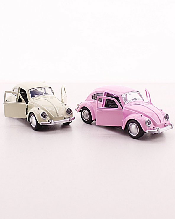 2 Adet Beyaz Pembe Metal Vosvos Araba Dıe Cast Büyük Boy 12cm - 4