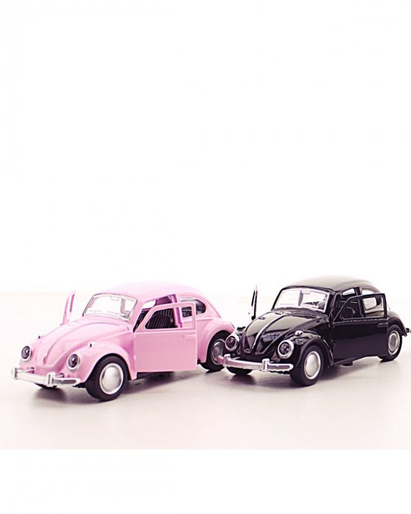 2 Adet Siyah Pembe Metal Vosvos Araba Dıe Cast Büyük Boy 12cm - 2