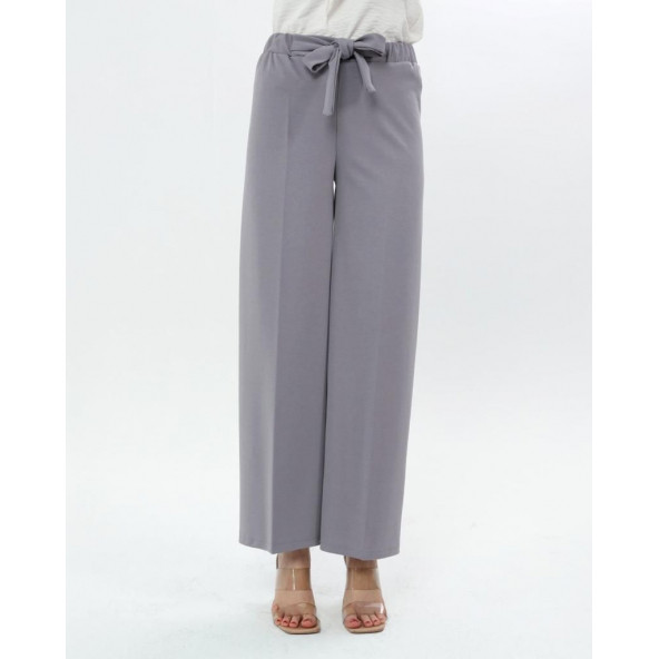 Scuba Bol Paça Kumaş Kemerli Pantolon Cepsiz Kumaş Pantolon Bol Tesettür Pantolon Kumaş Kadın Pantolon - 3