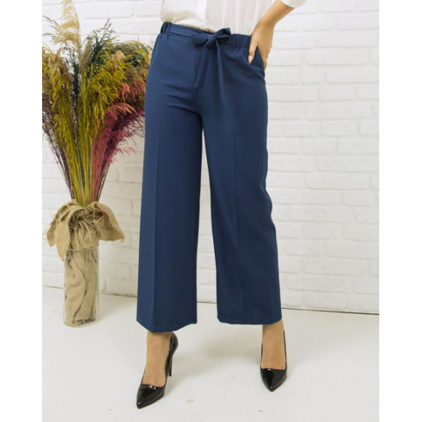 Scuba Bol Paça Kumaş Kemerli Pantolon Cepsiz Kumaş Pantolon Bol Tesettür Pantolon Kumaş Kadın Pantolon - 8