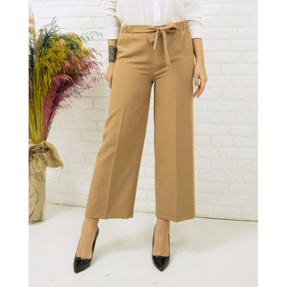 Scuba Bol Paça Kumaş Kemerli Pantolon Cepsiz Kumaş Pantolon Bol Tesettür Pantolon Kumaş Kadın Pantolon - 9