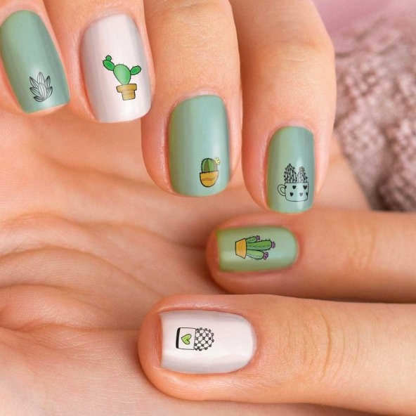 Kaktüs Tırnak Dövmesi,Tırnak Tattoo,Nail Art ,Tırnak Sticker