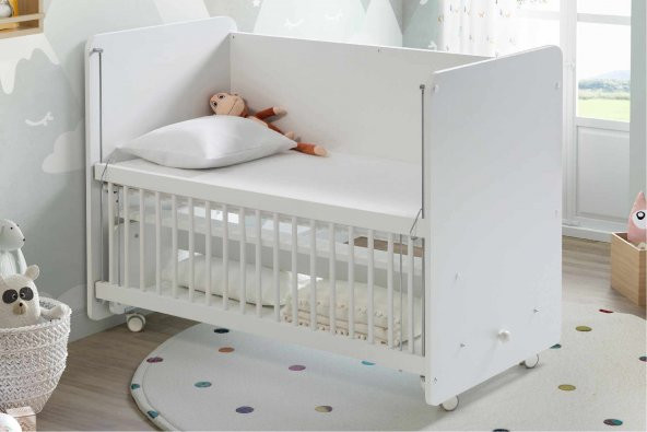 Babywhen BW1090- Pratik Sallanır Tekerlekli Anne Yanı Bebek Beşik 60x120- Beyaz