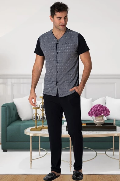 Mecit 2792 Erkek Gri Büyük Beden Boydan Düğmeli Pijama Takımı ürün görseli