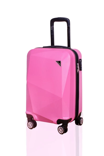 Polo&Sky Elmas Pembe Renk Kabin Boy + Elmas Siyah Orta Boy 2'li Valiz Seti - Resim 2