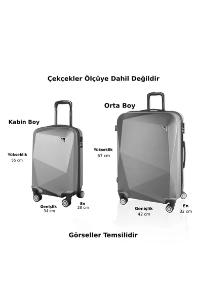 Polo&Sky Elmas Pembe Renk Kabin Boy + Elmas Siyah Orta Boy 2'li Valiz Seti - Resim 5