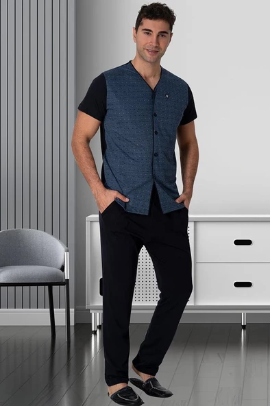 Mecit 2792 Erkek Lacivert Büyük Beden Boydan Düğmeli Pijama Takım ürün görseli