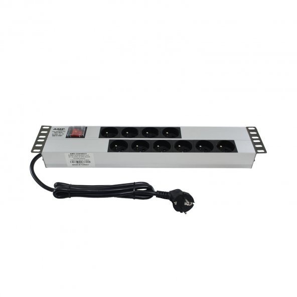 19" 2U 10Lu Fransız Ups Anahtarlı Alüminyum Rack Kabin Prizi Pdu