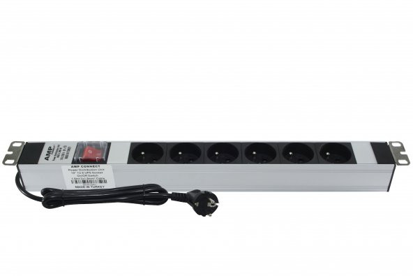 19" 1U 6 ÇIKŞLI UPS FRANSIZ SOKETLİ ON/OFF IŞIKLI ANAHTARLI