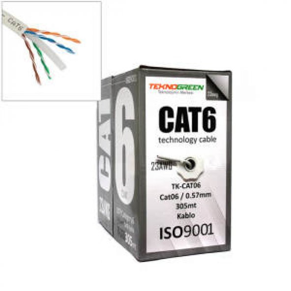 TEKNOGREEN TK-CAT06 CAT6 KABLO 305 MT 23 AWG NETWORK KABLOSU GRİ