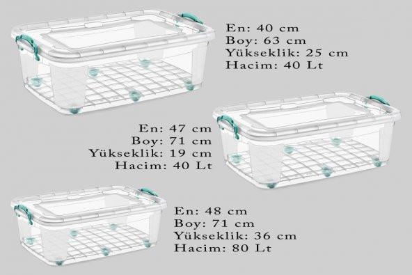 Polytime Tekerlekli Multibox Şeffaf Kilitli Saklama Düzenleme Kabı Kutusu - Dikdörtgen - 40 Litre - 4