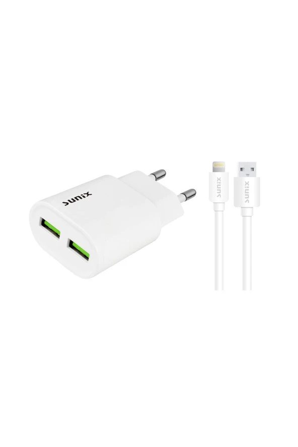 Sunix S-214 - Lightning - Çift Usb Çıkışlı - 2.1 Amper Şarj Seti