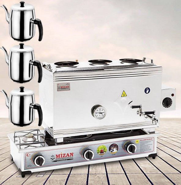 Mizan MC401 Çay Kazanı DoğalGazlı +Elektrikli Üç Demlik Kahveci Ocağı 40 Lt +3 DEMLİK