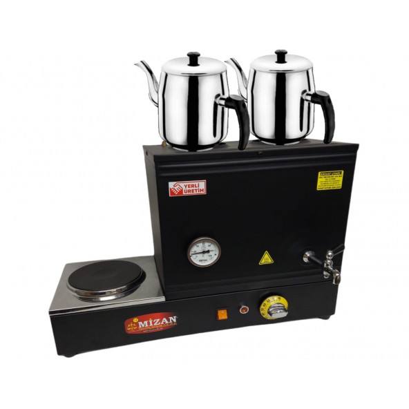 Mizan MC207-SYHÇift Demlikli 30 Lt. Pleytli Çay Kazanı - Elektrikli Siyah Kahveci Ocağı + DEMLİK
