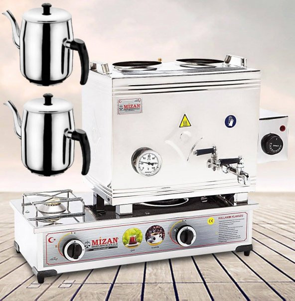 Mizan MC402 Çay Kazanı Lpg Tüplü + Elektrikli Çift Demlik Kahveci Ocağı 30 Lt + 2 DEMLİK